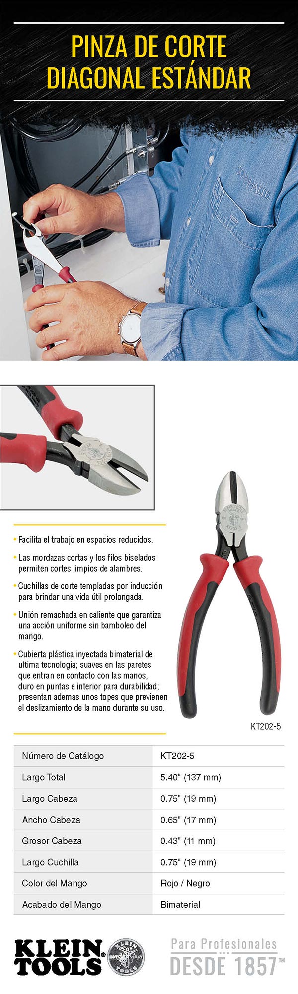 Pinza de Corte Diagonal Estandar Klein Tools